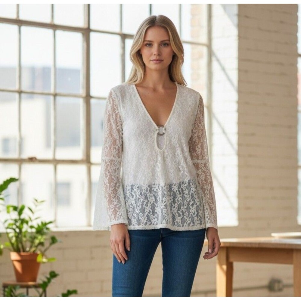 House of Harlow 1960 Bohemian Lace Boho Duster Cover Swim Cover Up White Size XS - Picture 2 of 12